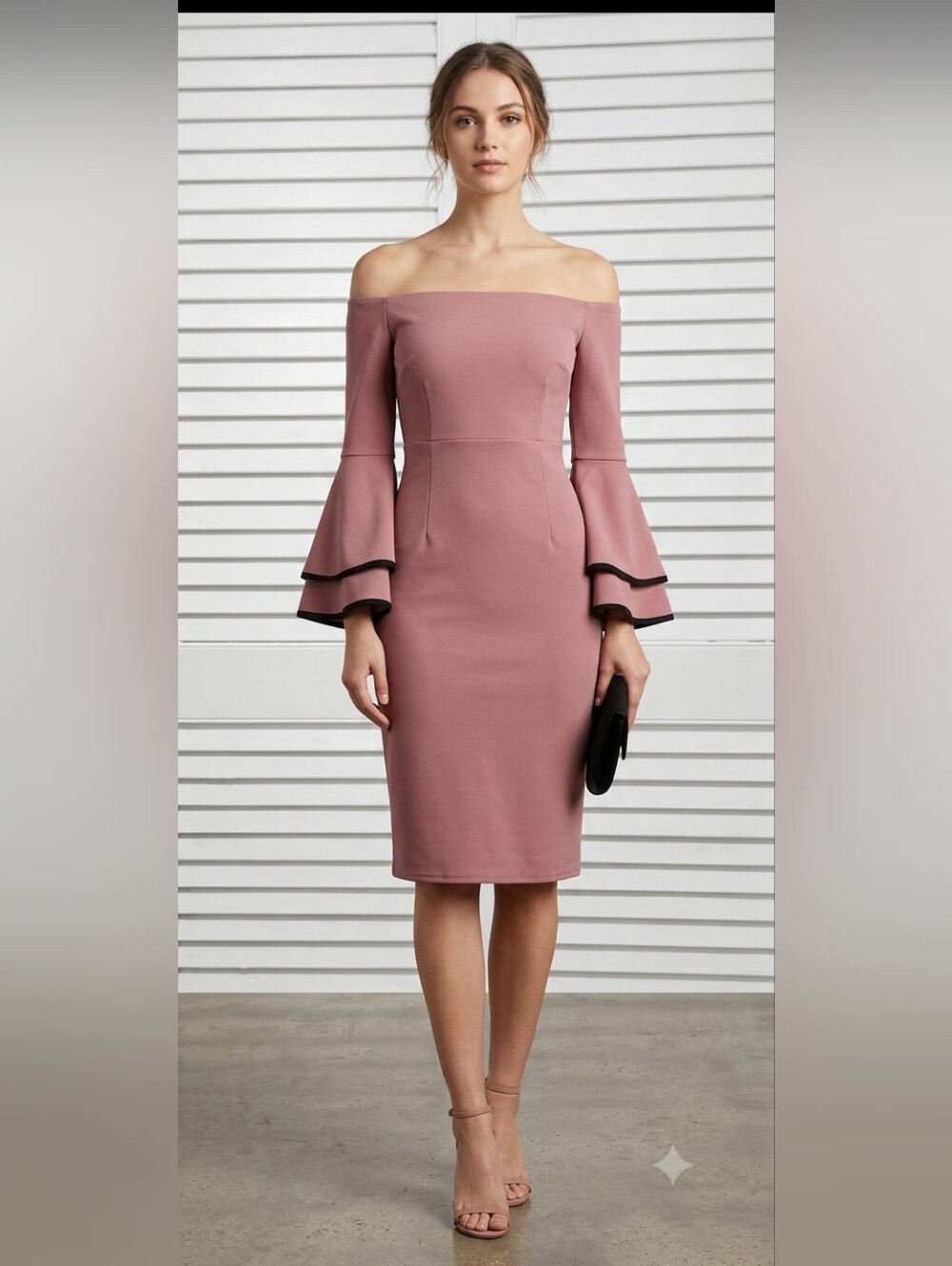 Nwt NY & Co Off The Shoulder Belle Sleeve Dress Size Small Mauve